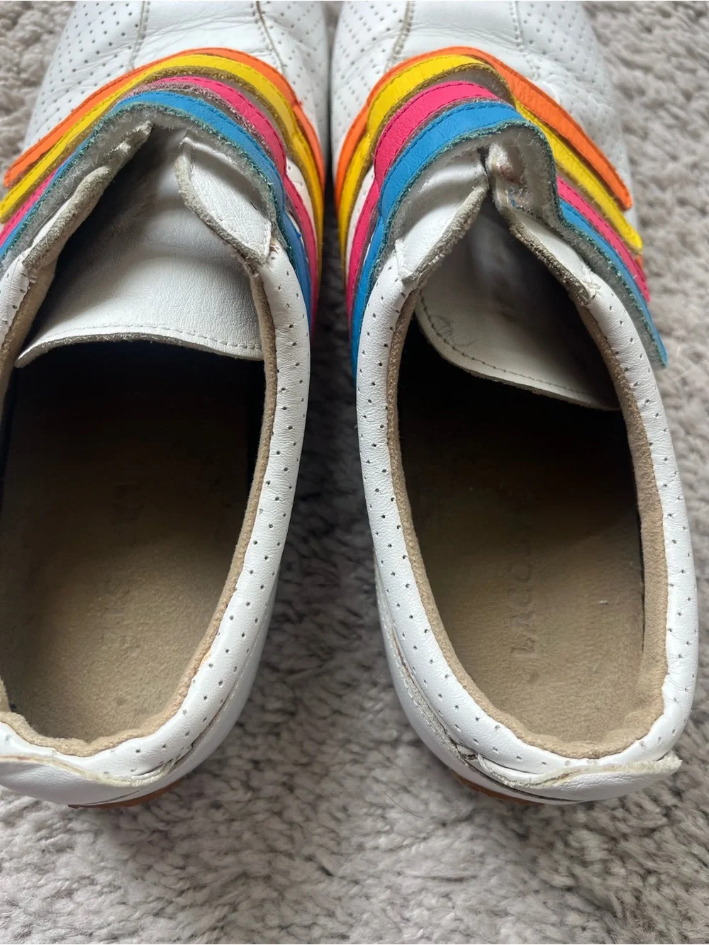 Vintage Lacoste White Sneakers with Rainbow Accent Straps